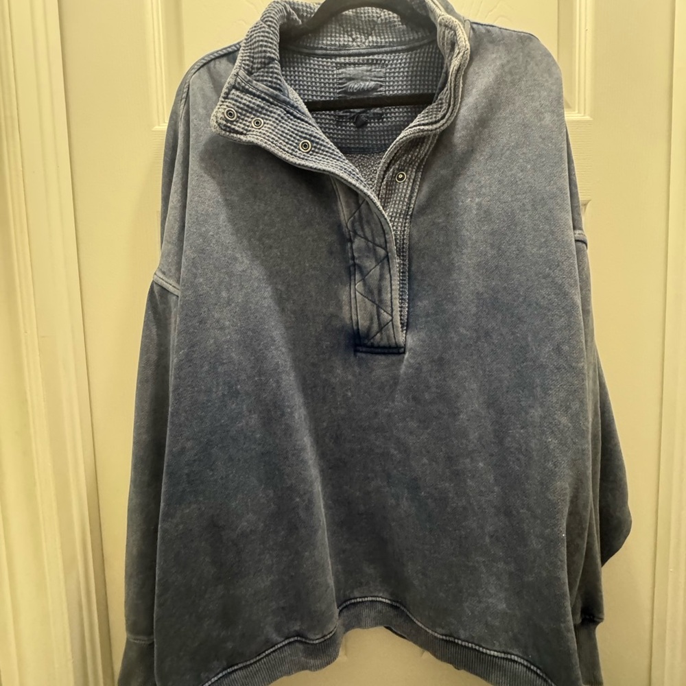 Aerie Washed Blue Zip Up Sweater
